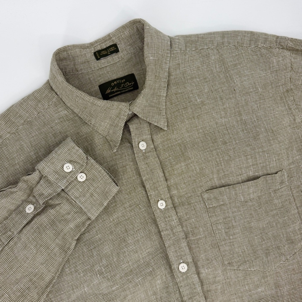 Orvis Signature Collection Men's Green 100% Linen Long Sleeve Button Down Shirt